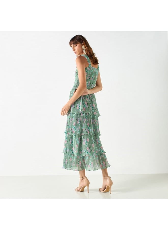 2Xtremz All-Over Floral Print Sleeveless Dress with Ruffles