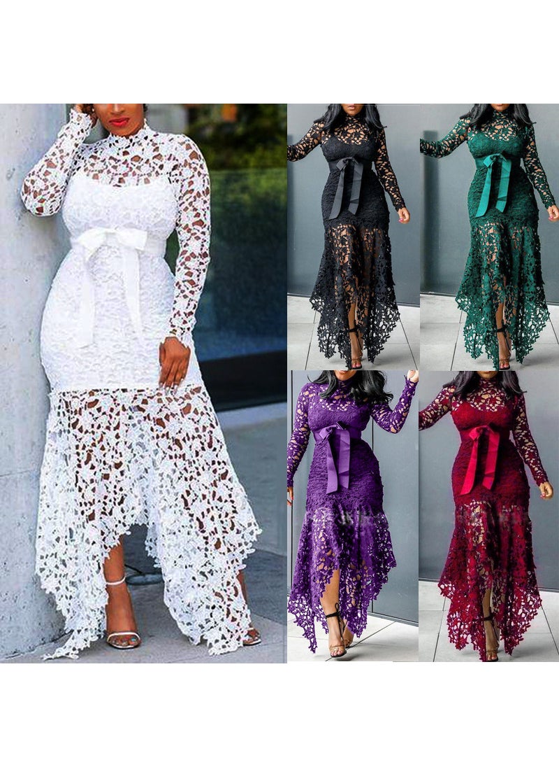 2024 Lace Hollow-Out Long Sleeve Dress Purple