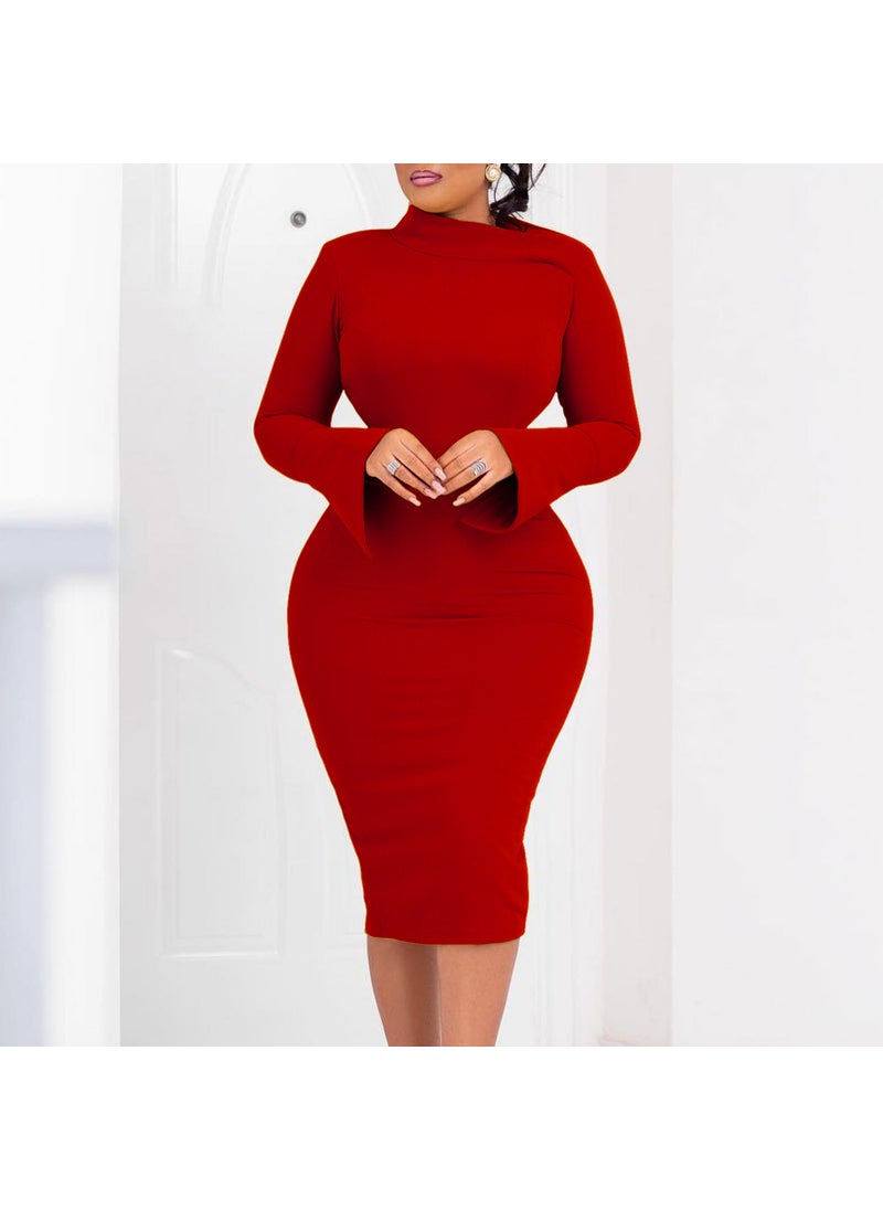 2023 Autumn Winter Long Sleeve Bodycon Plus Size Dress Green