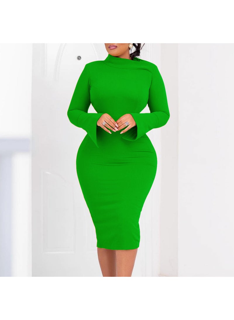 2023 Autumn Winter Long Sleeve Bodycon Plus Size Dress Green