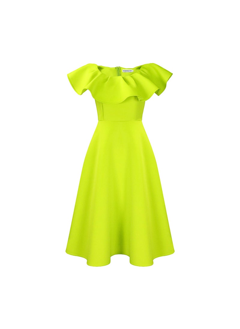 Elegant Ruffle Maxi Dress Summer Fashion Fruit Green