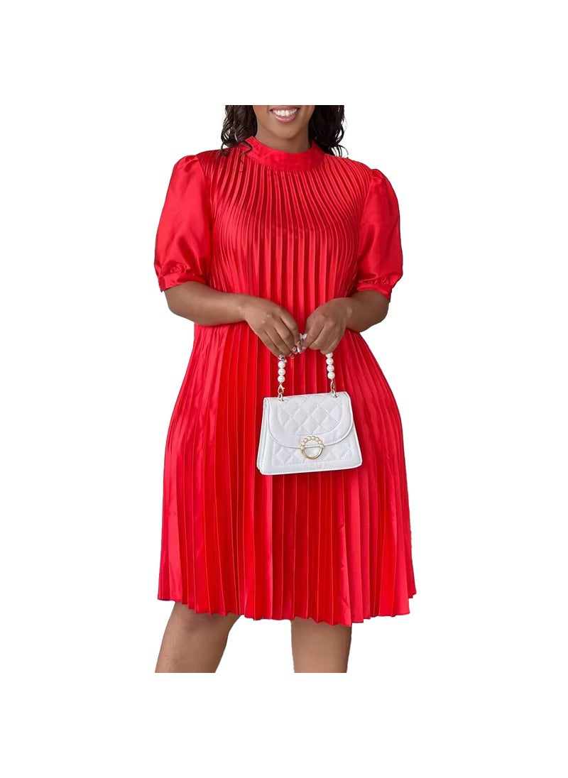 Summer 2023 Plus Size Fashion Casual Tie Pleat Dress Red