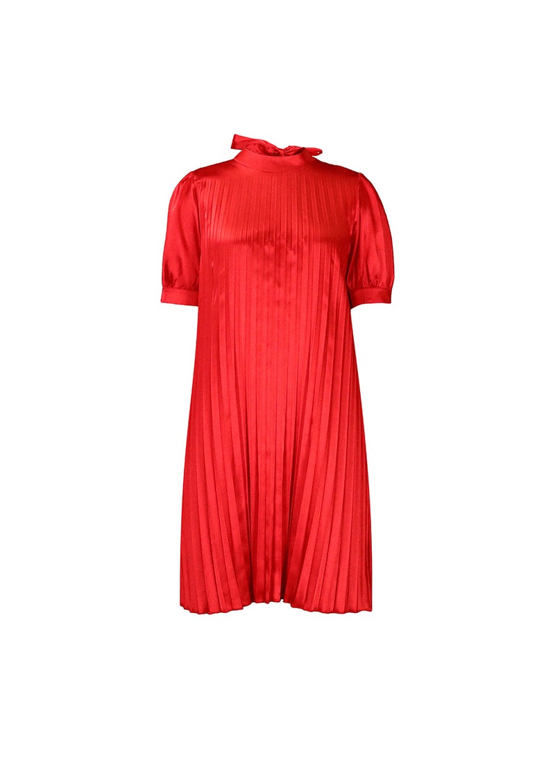 Summer 2023 Plus Size Fashion Casual Tie Pleat Dress Red