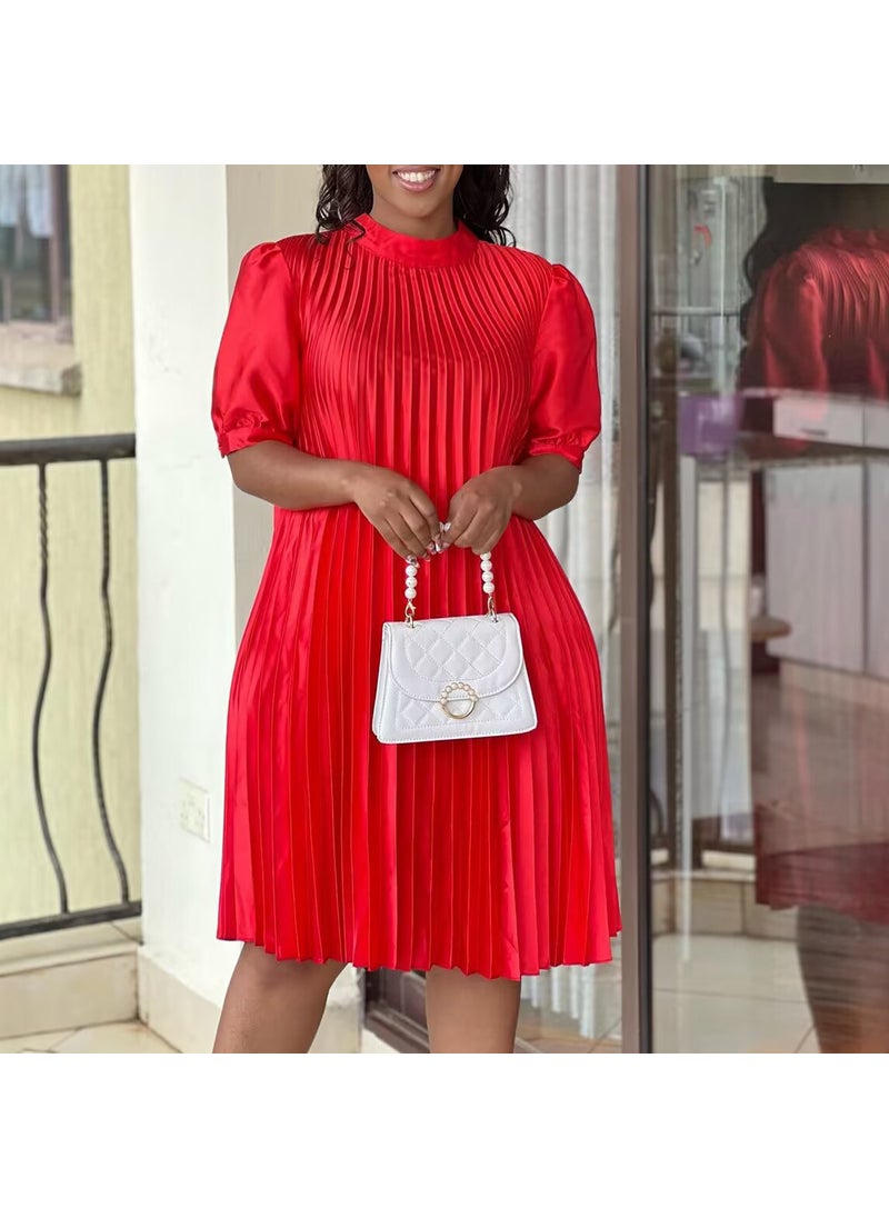 Summer 2023 Plus Size Fashion Casual Tie Pleat Dress Red