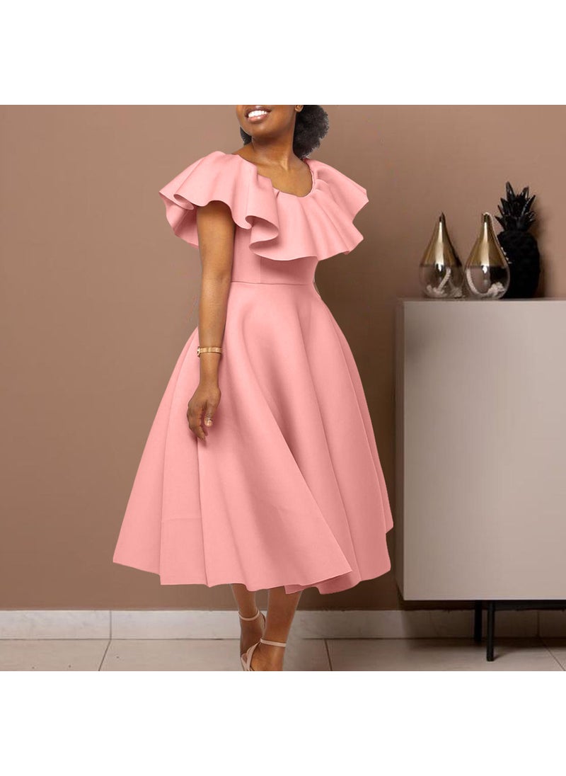 Elegant Ruffle Maxi Dress Summer Fashion Pink