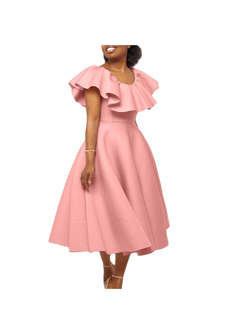 Elegant Ruffle Maxi Dress Summer Fashion Pink