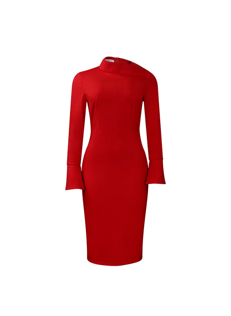 2023 Autumn Winter Long Sleeve Bodycon Plus Size Dress Red