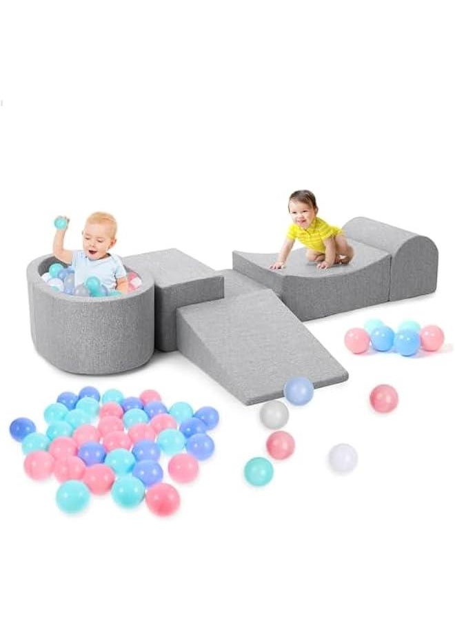 Climbing Toys for Toddlers 1-3,Foam Climbing Blocks and Ball Pit for Baby,5PC Soft Foam Toddlers Climbing Toys with 50 Balls,Climbing Crawling Toys Soft Foam Blocks Activity Play Set (gray)