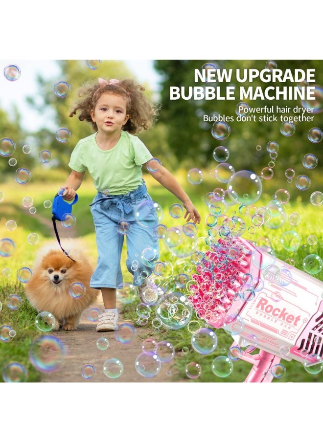 69-Hole Bubble Gun Machine with Lights | Pink Bubble Blower for Kids & Adults | Includes Bubble Solution | Perfect for Birthday, Wedding, and Party Fun