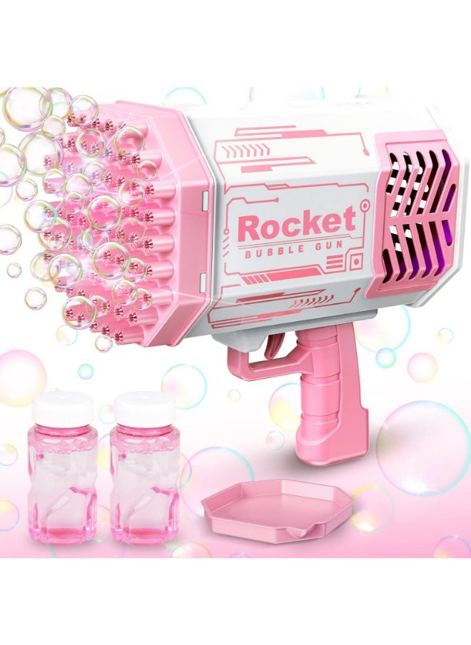 69-Hole Bubble Gun Machine with Lights | Pink Bubble Blower for Kids & Adults | Includes Bubble Solution | Perfect for Birthday, Wedding, and Party Fun