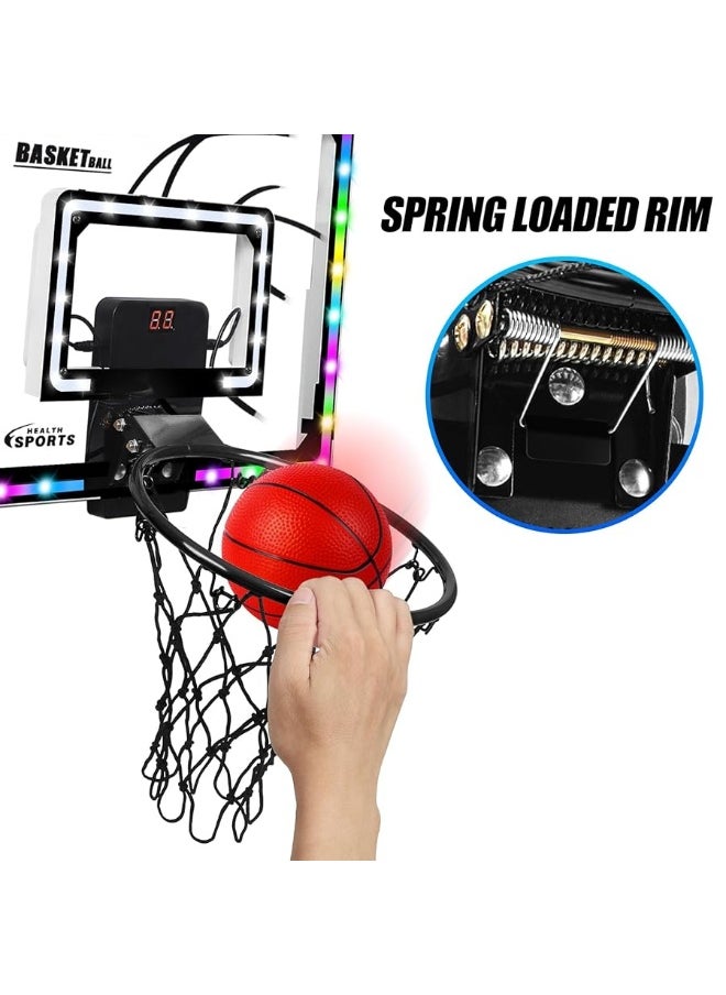 AOKESI Mini Basketball Hoop Indoor with Scorer and Batteries|Inside Basketball Hoop Over The Door with Colorful LED Lighting|Toy Basketball Gifts for Boys Girls Teens Adults