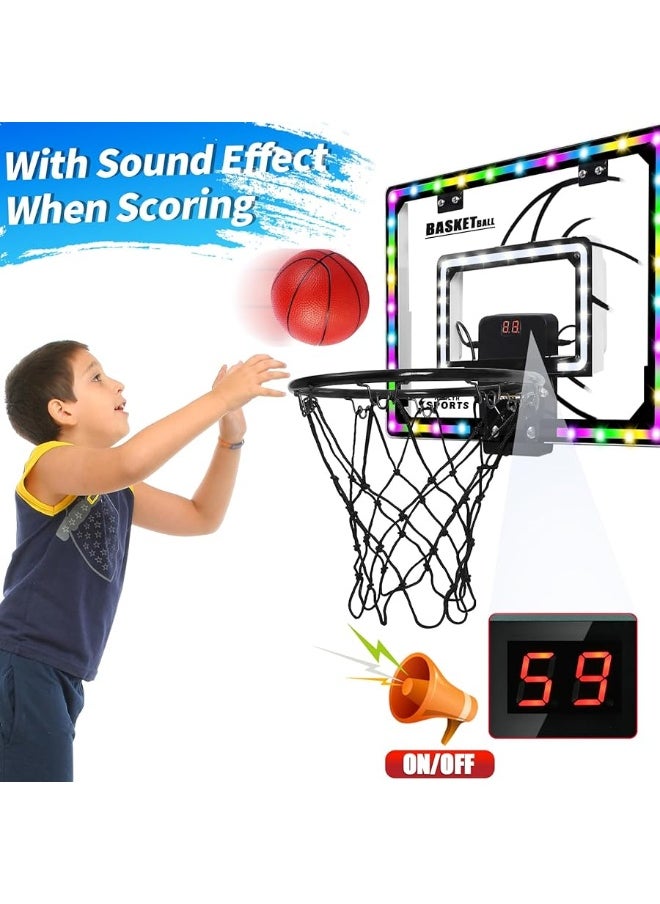 AOKESI Mini Basketball Hoop Indoor with Scorer and Batteries|Inside Basketball Hoop Over The Door with Colorful LED Lighting|Toy Basketball Gifts for Boys Girls Teens Adults