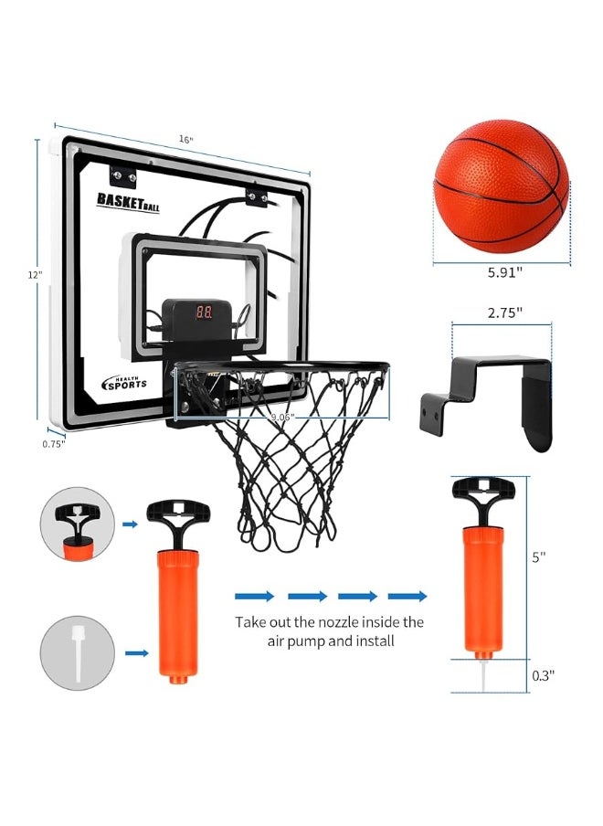 AOKESI Mini Basketball Hoop Indoor with Scorer and Batteries|Inside Basketball Hoop Over The Door with Colorful LED Lighting|Toy Basketball Gifts for Boys Girls Teens Adults