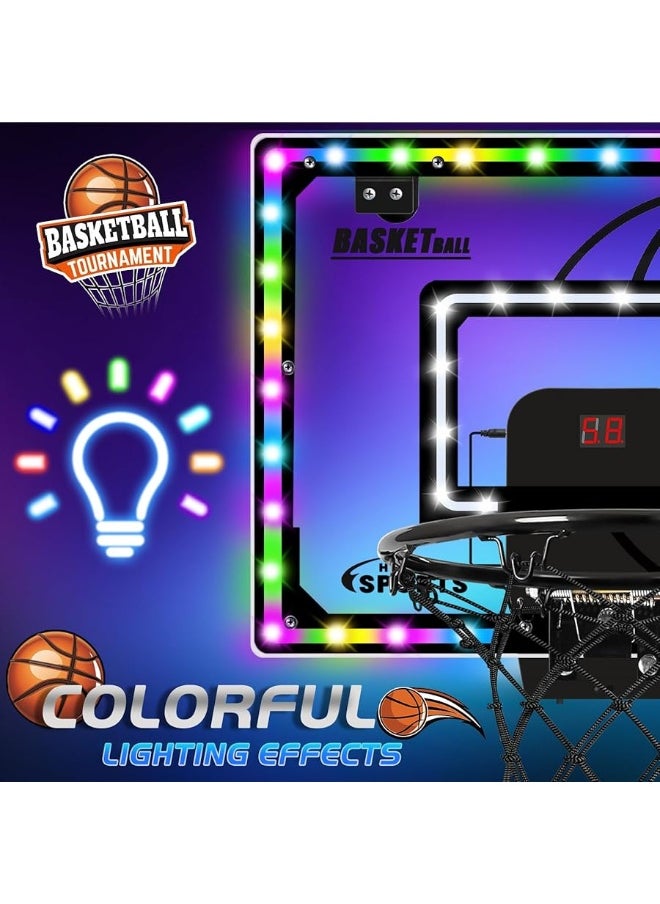 AOKESI Mini Basketball Hoop Indoor with Scorer and Batteries|Inside Basketball Hoop Over The Door with Colorful LED Lighting|Toy Basketball Gifts for Boys Girls Teens Adults