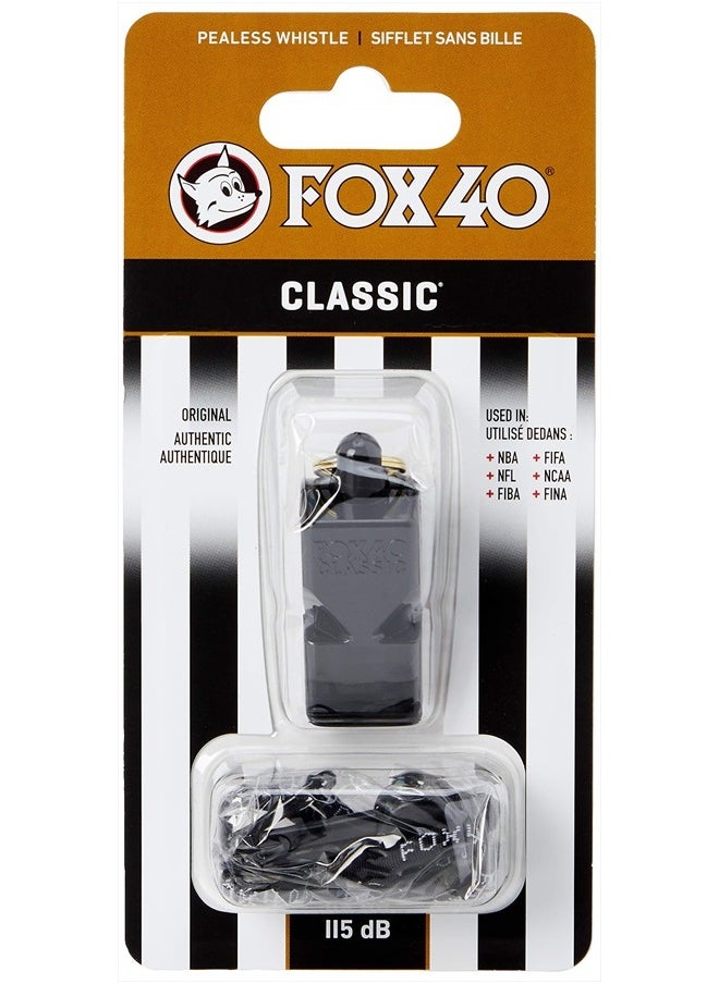 Classic Official Whistle with Break Away Lanyard (Black)