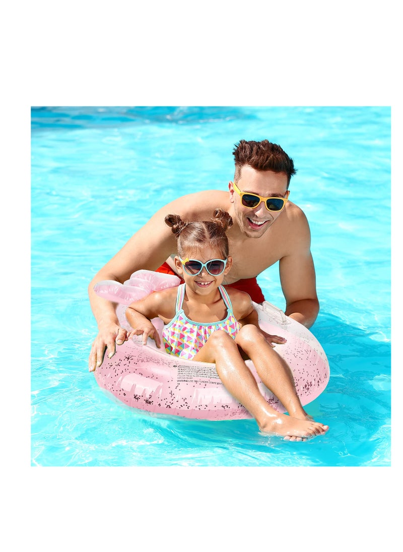 Inflatable Pool Float Tubes, KASTWAVE Animal Cartoon Shape Swimming Rings Thicken PVC Flotation Swim Ring with Handle Beach Pool Party Supplies for Children (White Cat Pink Rabbit 2 Pack)