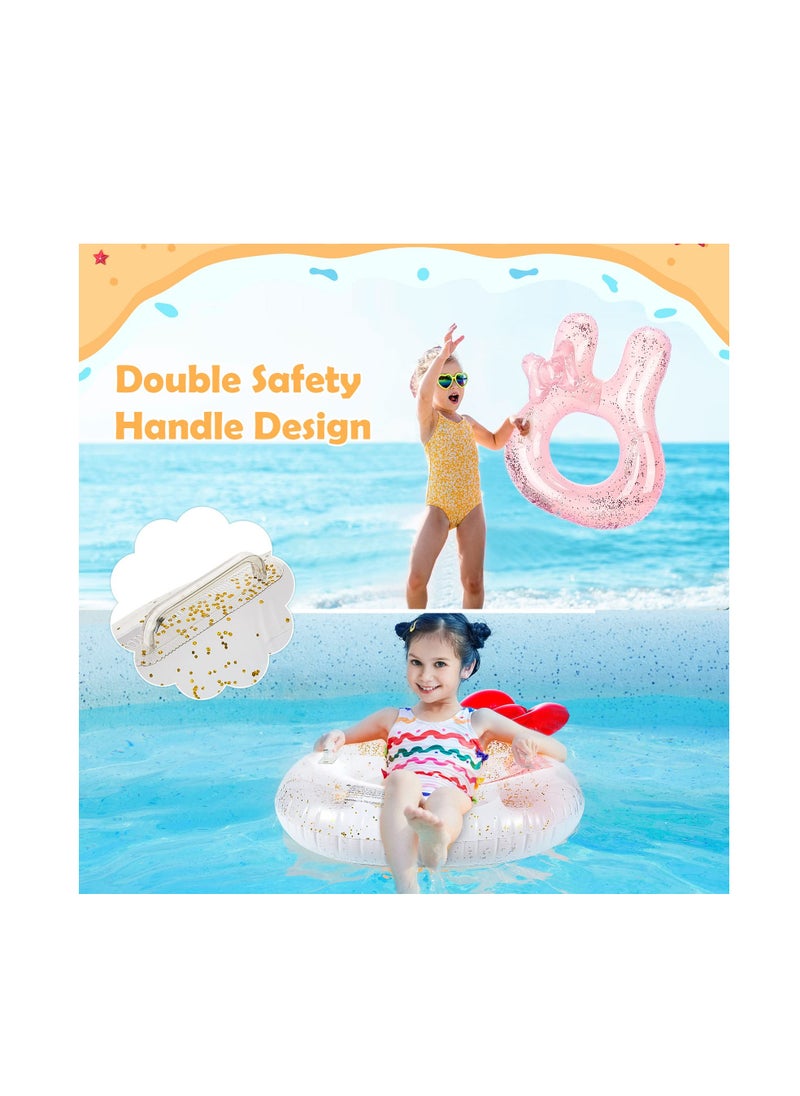 Inflatable Pool Float Tubes, KASTWAVE Animal Cartoon Shape Swimming Rings Thicken PVC Flotation Swim Ring with Handle Beach Pool Party Supplies for Children (White Cat Pink Rabbit 2 Pack)