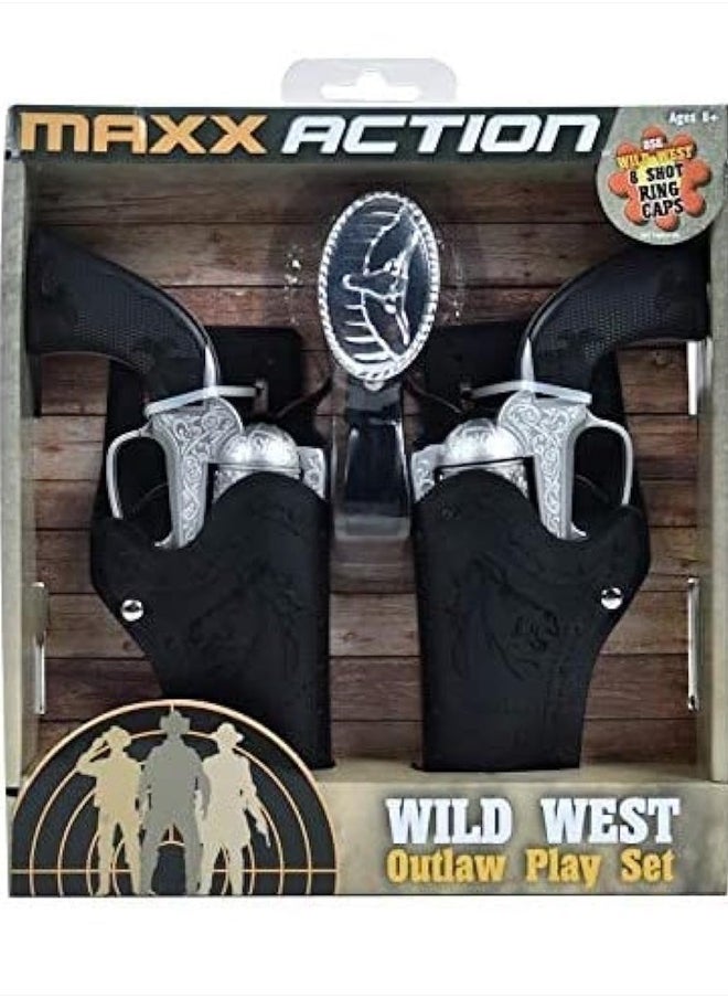 Maxx Action Wild West Outlaw Play Set – 5 Piece Western Toy for Kids | Cowboy Sheriff Cap Blaster with Holster and Adjustable Belt | Ring Caps Sold Separately