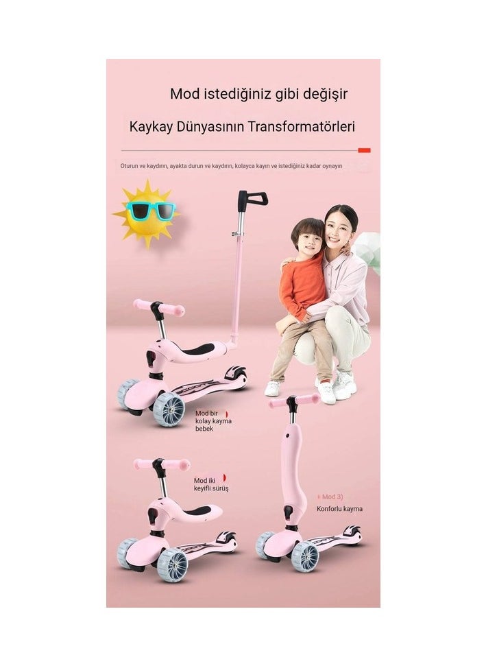 Multifunctional Child Scooter Colour:Light pink model:Children's Outdoor Sports Three -wheeled Scooter