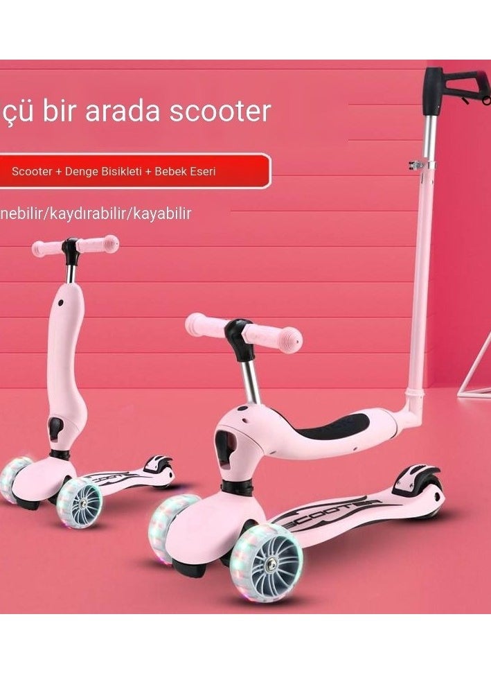 Multifunctional Child Scooter Colour:Light pink model:Children's Outdoor Sports Three -wheeled Scooter