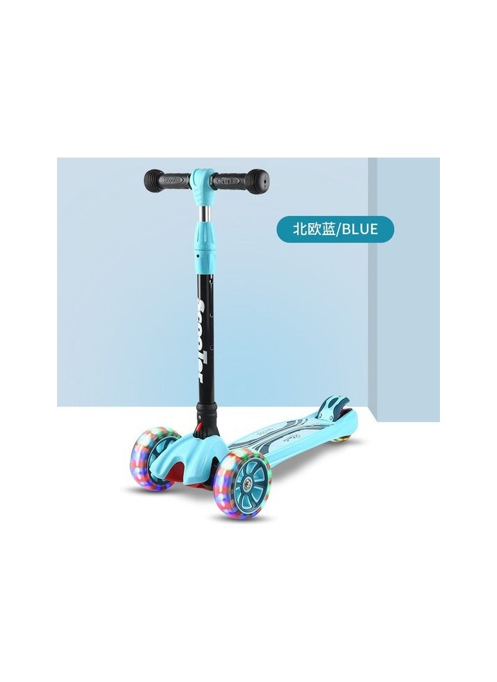 Hualei Beebei Children's Scooter, Foldable PU Flash wheel, Mobility Skateboard, Four Tekes Colour:Light blue Colour:Black