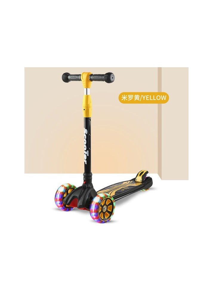 Hualei Beebei Children's Scooter, Foldable PU Flash wheel, Mobility Skateboard, Four Tekes Colour:Yellow Colour:Black