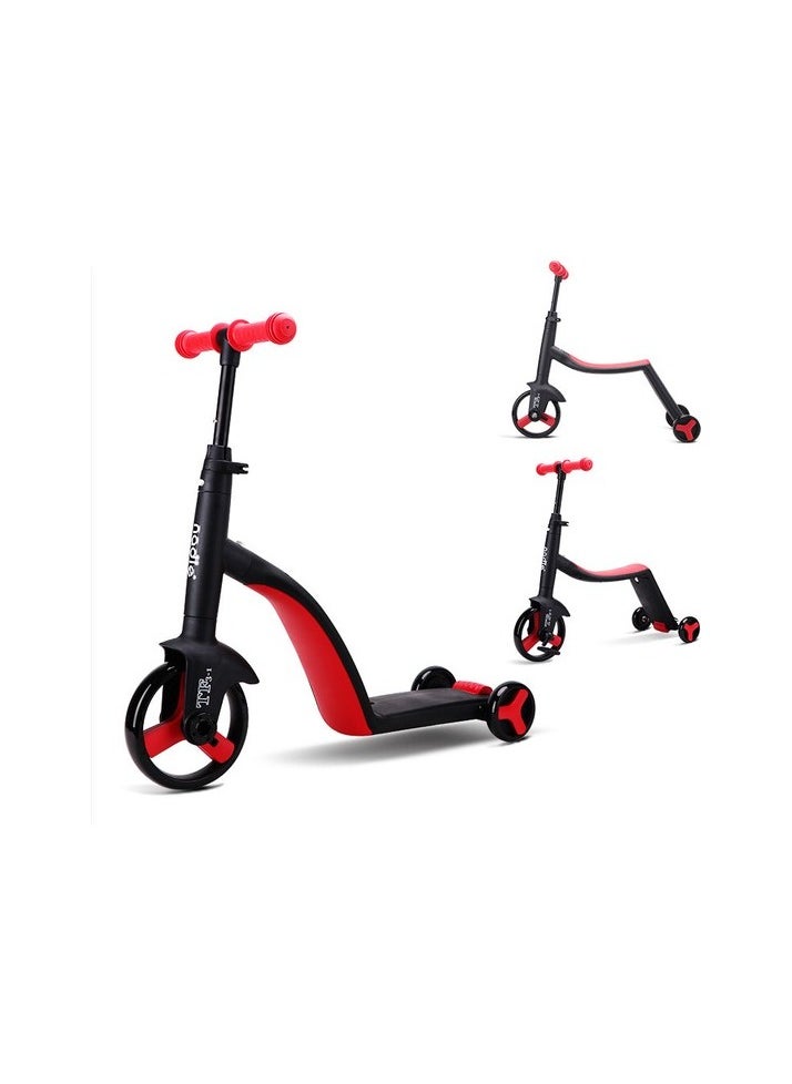 Lighting wheels can be folded and deformed scooter Colour:Red model:1-5 years