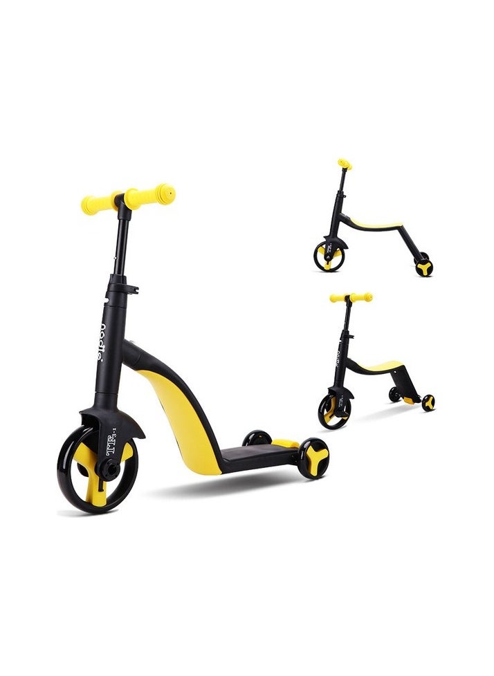 Lighting wheels can be folded and deformed scooter Colour:Yellow model:1-5 years