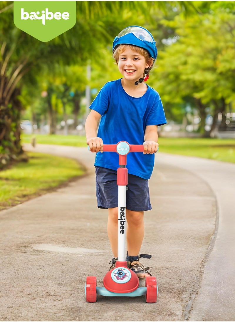 Baybee Rolo Skate Scooter for Kids 3 Wheel Kids Scooter with 3 Height Adjustable Baby Scooter with LED PU Wheels, Light & Music Kick Scooter for Baby Scooter for Kids 3 to 8 Years Boy Girl Light Pink