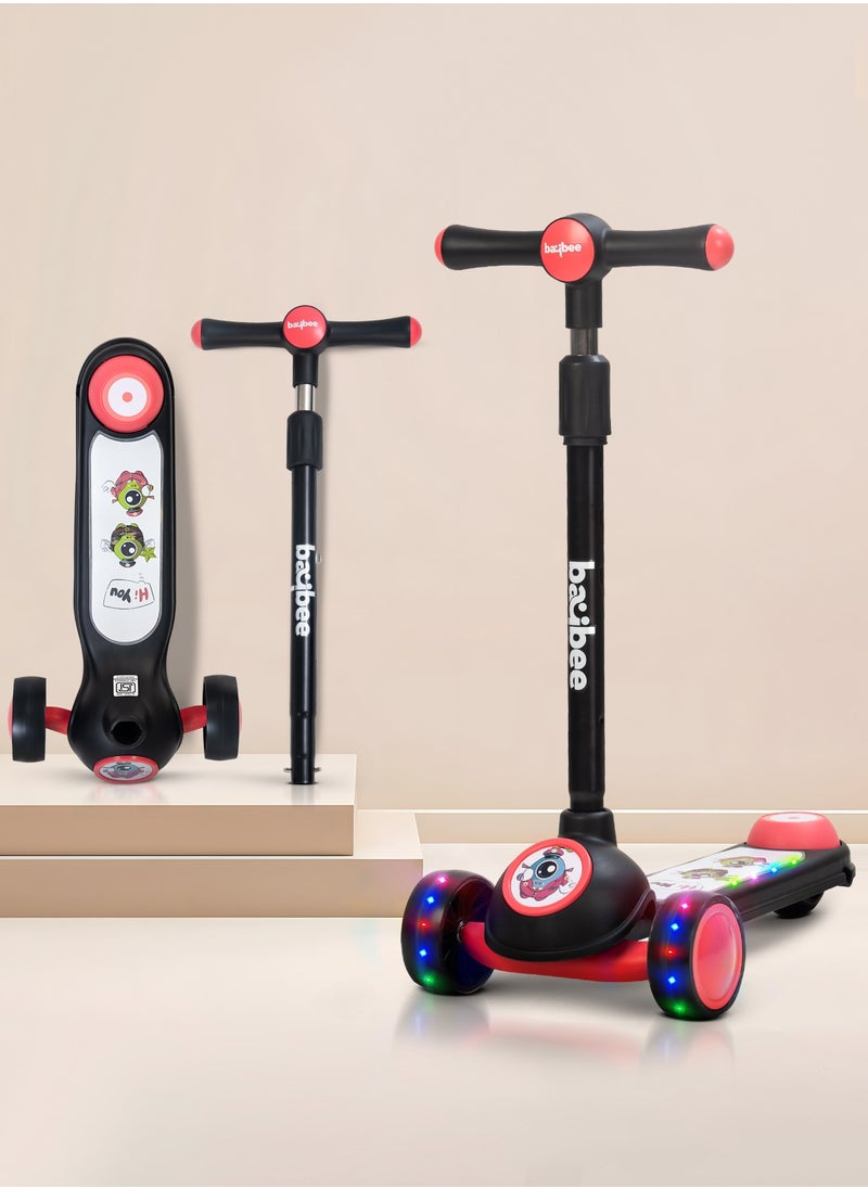 Baybee Rolo Skate Scooter for Kids 3 Wheel Kids Scooter with 3 Height Adjustable Baby Scooter with LED PU Wheels, Light & Music Kick Scooter for Baby Scooter for Kids 3 to 8 Years Boy Girl Black