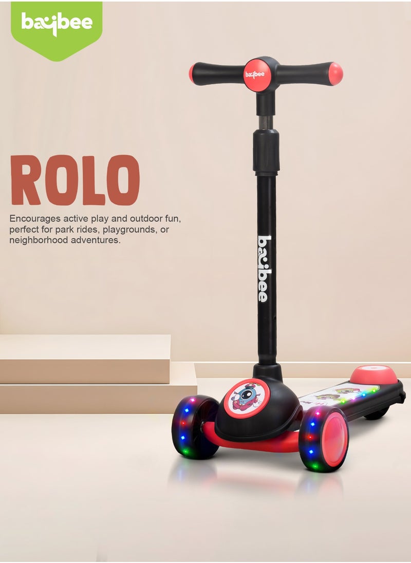 Baybee Rolo Skate Scooter for Kids 3 Wheel Kids Scooter with 3 Height Adjustable Baby Scooter with LED PU Wheels, Light & Music Kick Scooter for Baby Scooter for Kids 3 to 8 Years Boy Girl Black