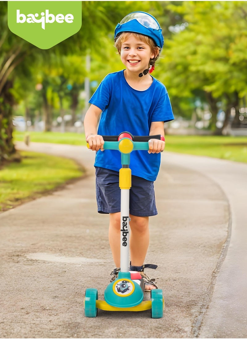 Baybee Rolo Skate Scooter for Kids 3 Wheel Kids Scooter with 3 Height Adjustable Baby Scooter with LED PU Wheels, Light & Music Kick Scooter for Baby Scooter for Kids 3 to 8 Years Boy Girl Green