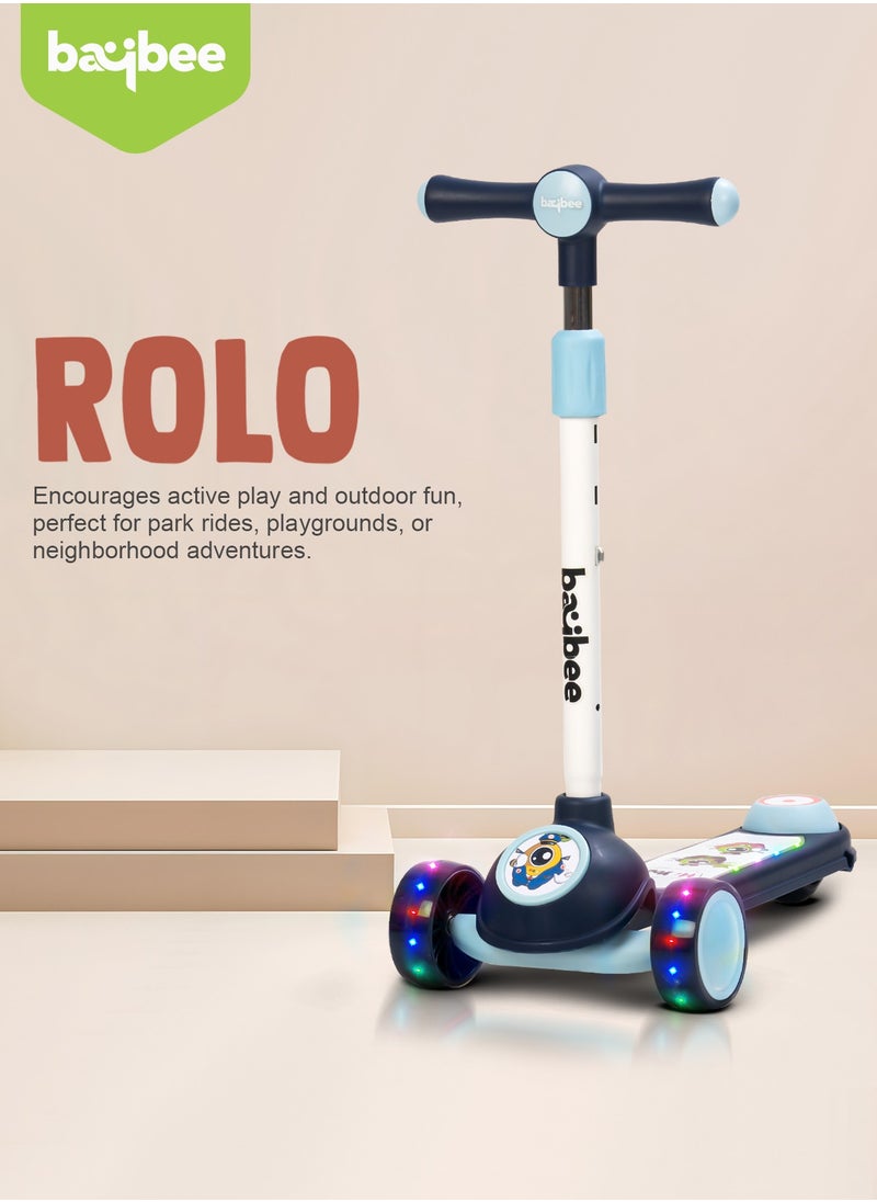 Baybee Rolo Skate Scooter for Kids 3 Wheel Kids Scooter with 3 Height Adjustable Baby Scooter with LED PU Wheels, Light & Music Kick Scooter for Baby Scooter for Kids 3 to 8 Years Boy Girl Blue