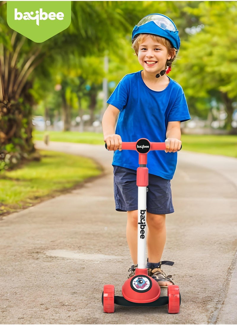 Baybee Rolo Skate Scooter for Kids 3 Wheel Kids Scooter with 3 Height Adjustable Baby Scooter with LED PU Wheels, Light & Music Kick Scooter for Baby Scooter for Kids 3 to 8 Years Boy Girl Dark Pink