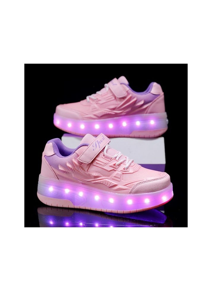 4 -wheel USB Charged LED Light Skating Shoes Body:34 Colour:Pink