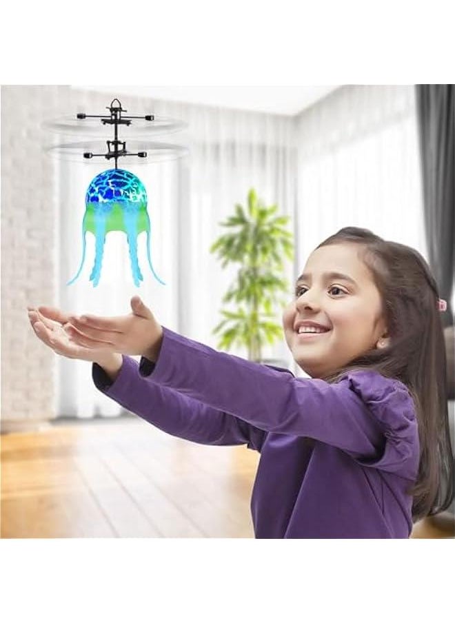 RC Flying Ball Toys, Mini Drones Remote Control Helicopter for Kids 5-7 8-12 Years Old Birthday, Rechargeable Flying Fairy Jellyfish for Boys Girls with Lights, Blue