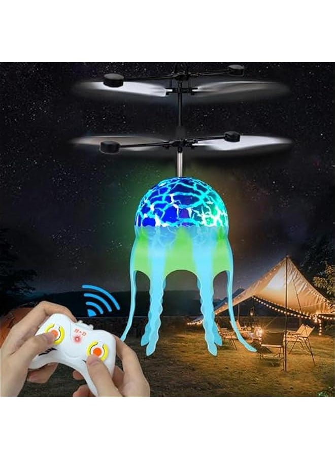 RC Flying Ball Toys, Mini Drones Remote Control Helicopter for Kids 5-7 8-12 Years Old Birthday, Rechargeable Flying Fairy Jellyfish for Boys Girls with Lights, Blue