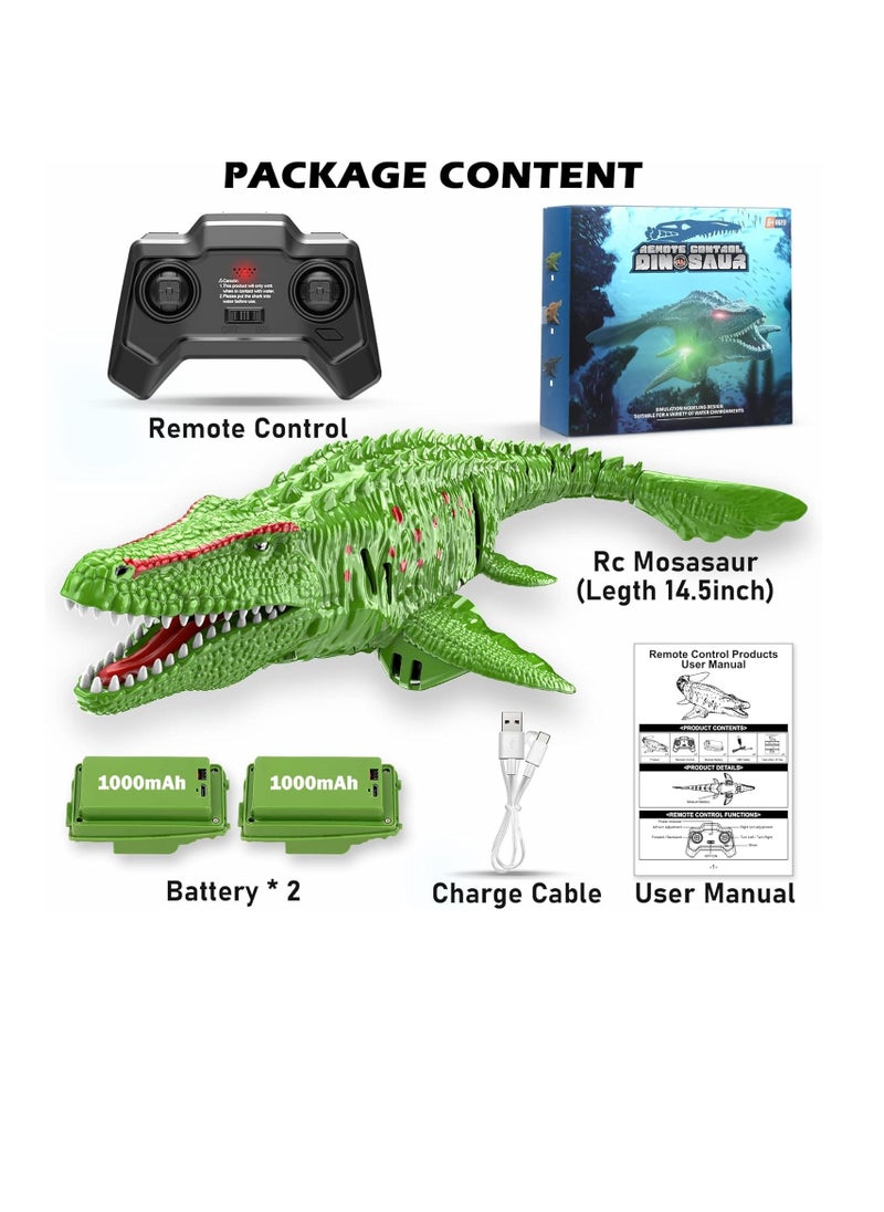 Remote Control Dinosaur, 2.4G Water Toys RC Boat with LED Lights Module Batteries Boat for Swimming Pool Lake Bathroom Bath Birthday Party Kids Boys Girls