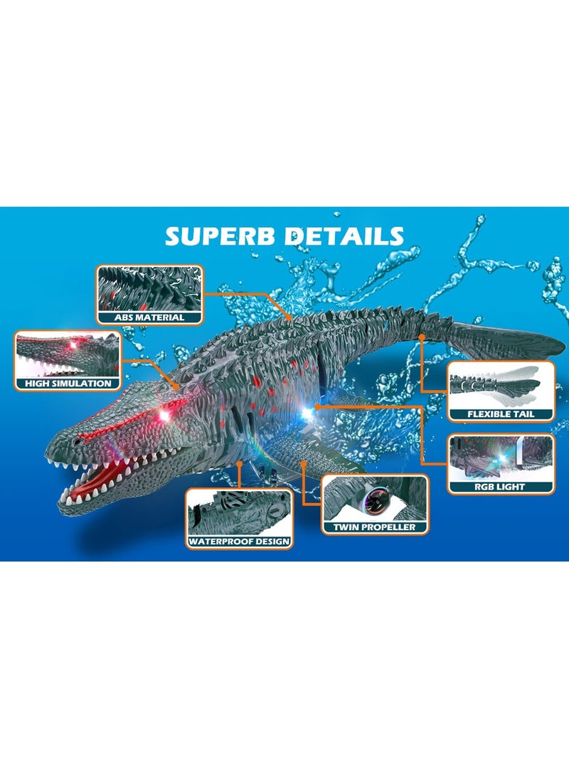 Remote Control Dinosaur, 2.4G Water Toys RC Boat with LED Lights Module Batteries Boat for Swimming Pool Lake Bathroom Bath Birthday Party Kids Boys Girls