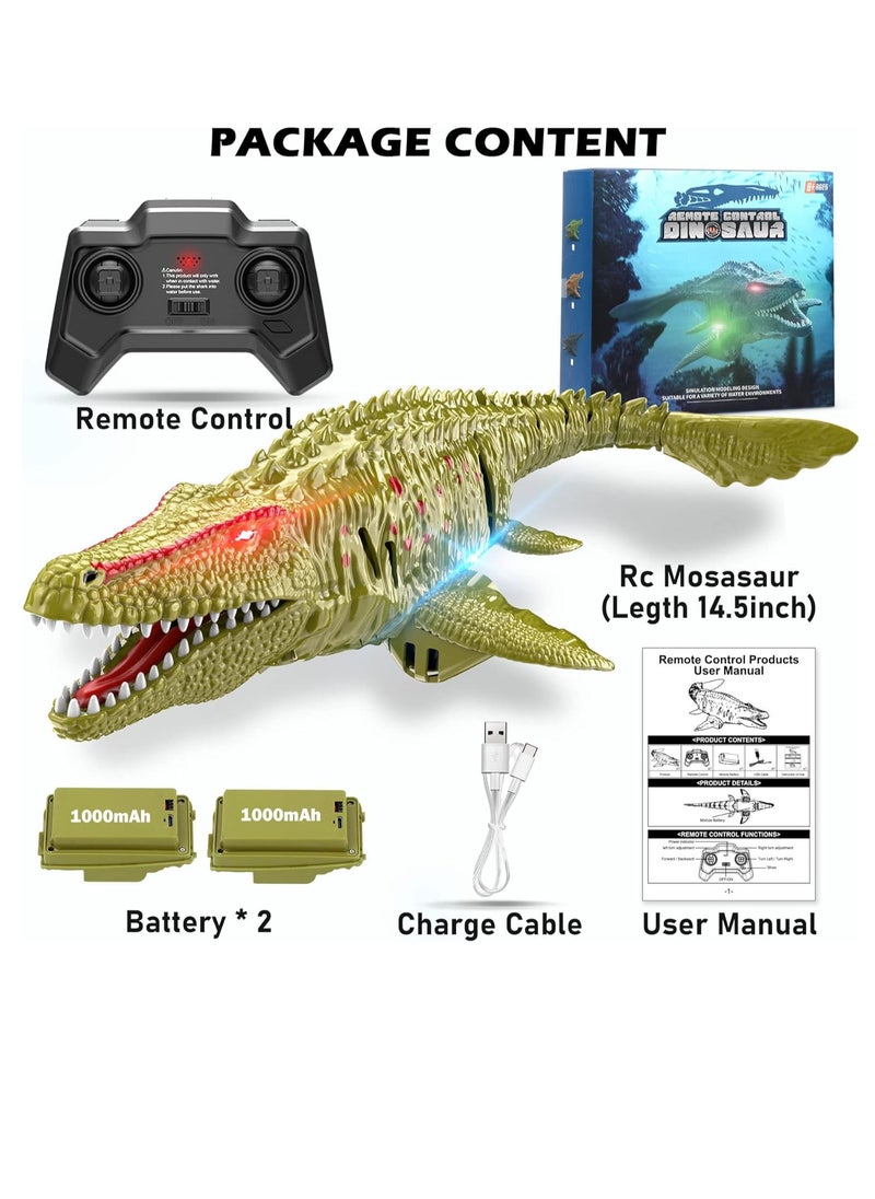 Remote Control Dinosaur, 2.4G Water Toys RC Boat with LED Lights Module Batteries Boat for Swimming Pool Lake Bathroom Bath Birthday Party Kids Boys Girls