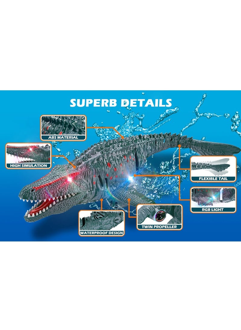 Remote Control Dinosaur, 2.4G Water Toys RC Boat with LED Lights Module Batteries Boat for Swimming Pool Lake Bathroom Bath Birthday Party Kids Boys Girls