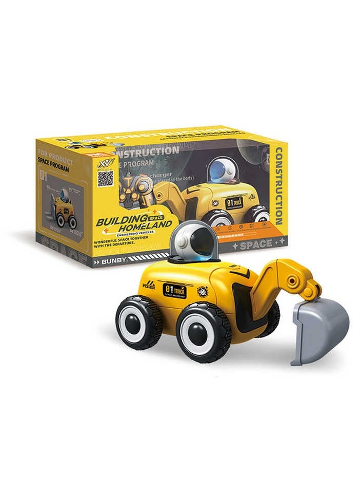 Remote Control JCB Truck RC Truck Construction Toy for Kids Space Theme with Dazzle Lights and Music 360° Rotation Rechargeable for Boys and Girls