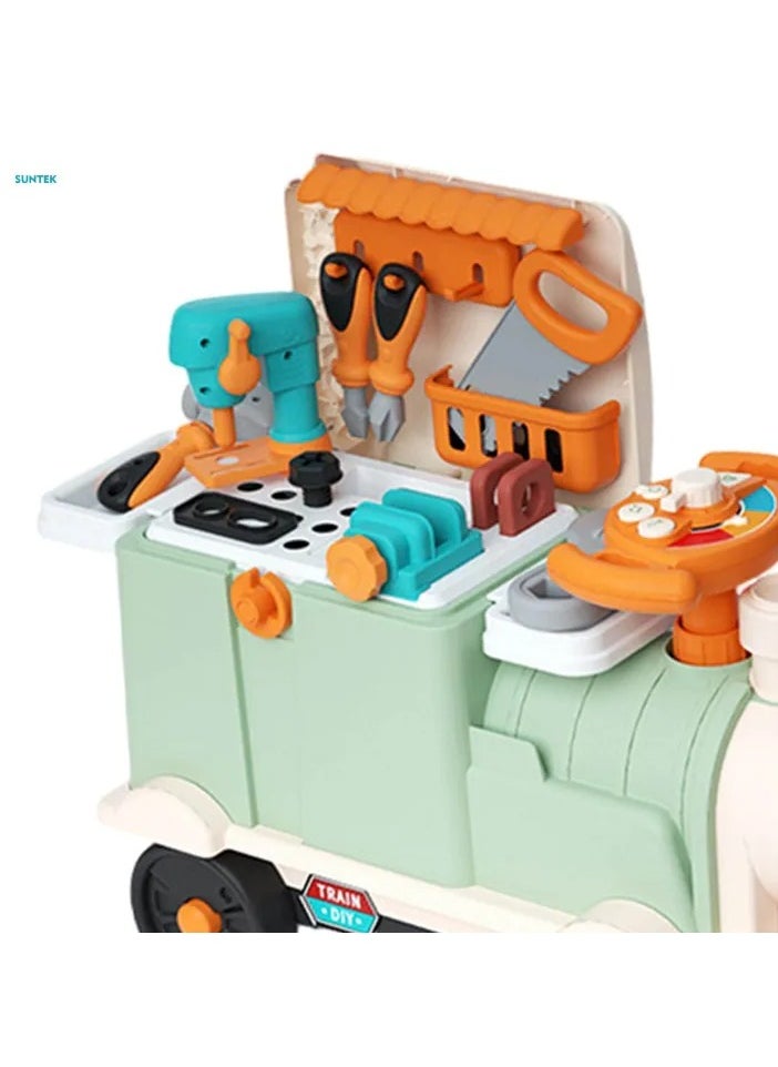 New retro small train toys set multifunctional play house baby electric kitchen train children's toy car can sit people