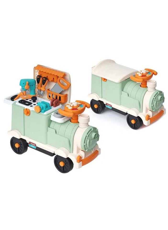 New retro small train toys set multifunctional play house baby electric kitchen train children's toy car can sit people