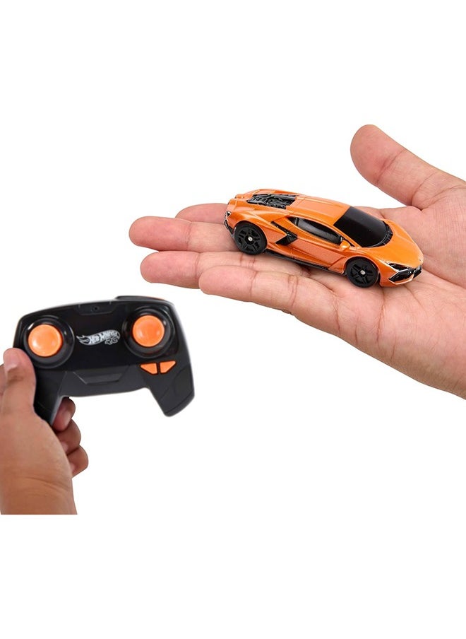 RC Toy Car, Remote-Control Lamborghini Revuelto in 1:64 Scale, Recharge with USB Cable, Races & Stunts On- and Off-Track with Turbo Boost