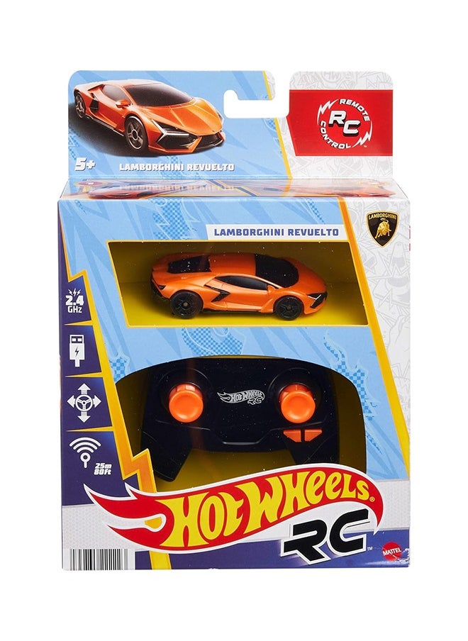 RC Toy Car, Remote-Control Lamborghini Revuelto in 1:64 Scale, Recharge with USB Cable, Races & Stunts On- and Off-Track with Turbo Boost