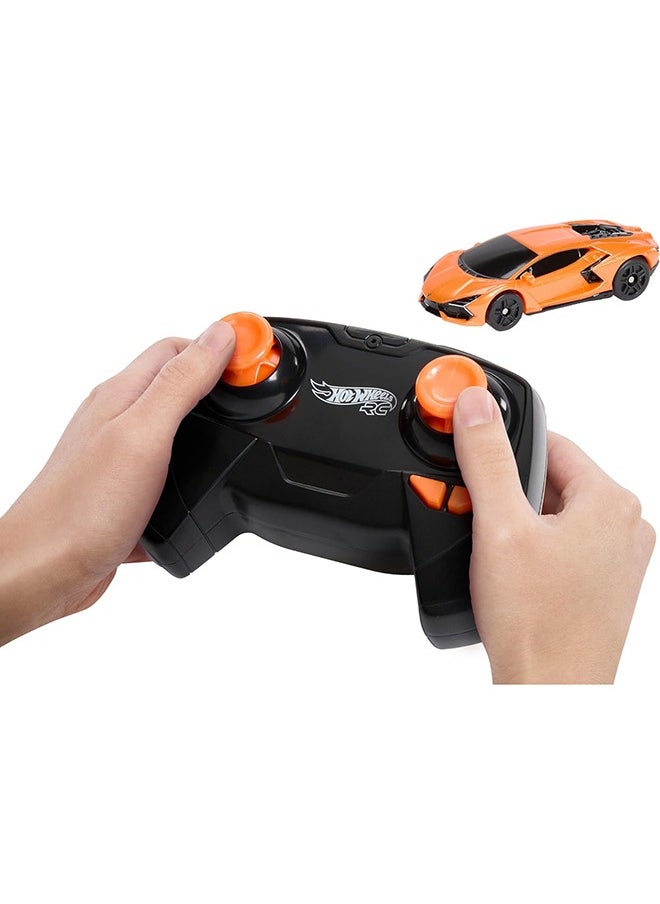 RC Toy Car, Remote-Control Lamborghini Revuelto in 1:64 Scale, Recharge with USB Cable, Races & Stunts On- and Off-Track with Turbo Boost