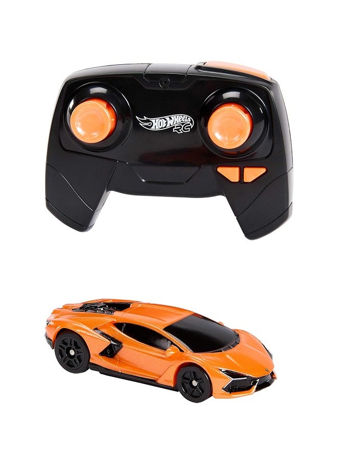 RC Toy Car, Remote-Control Lamborghini Revuelto in 1:64 Scale, Recharge with USB Cable, Races & Stunts On- and Off-Track with Turbo Boost