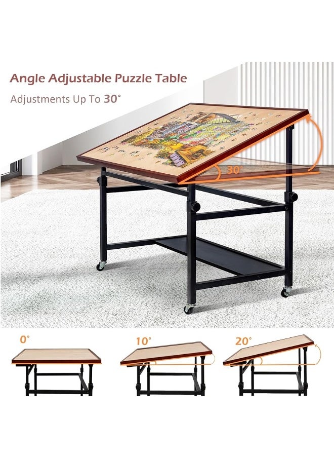 Lavievert Jigsaw Puzzle Table with Cover, Angle & Height Adjustable Puzzle Board Easel with Open Storage Shelf, Large Tilting Table with 4 Rolling Wheels for Up to 1500 Piece Puzzles