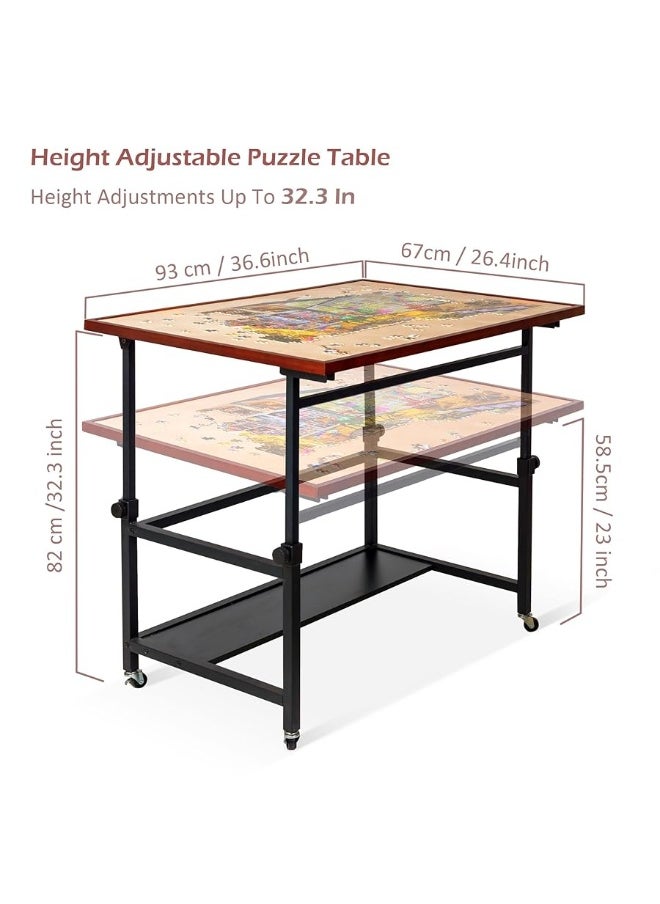 Lavievert Jigsaw Puzzle Table with Cover, Angle & Height Adjustable Puzzle Board Easel with Open Storage Shelf, Large Tilting Table with 4 Rolling Wheels for Up to 1500 Piece Puzzles